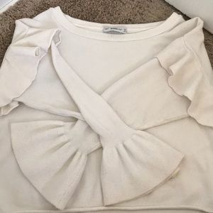 Off white ruffled cropped top sweater.